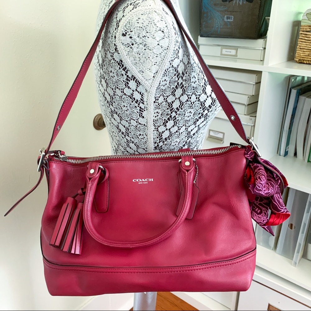 Coach Black Cherry Leather Molly Satchel w/scarf